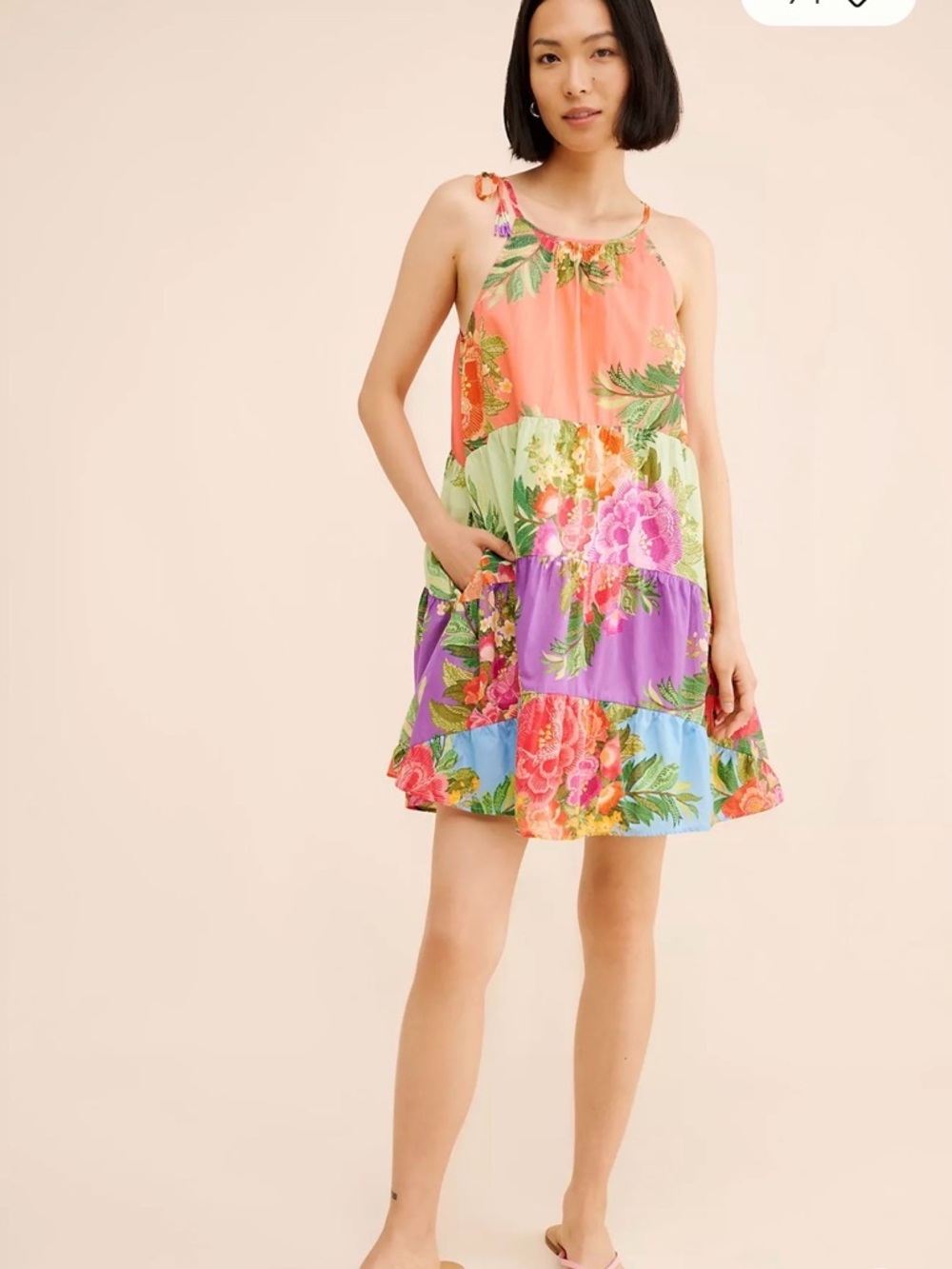FARM Rio Halter Floral Tiered Mini Dress